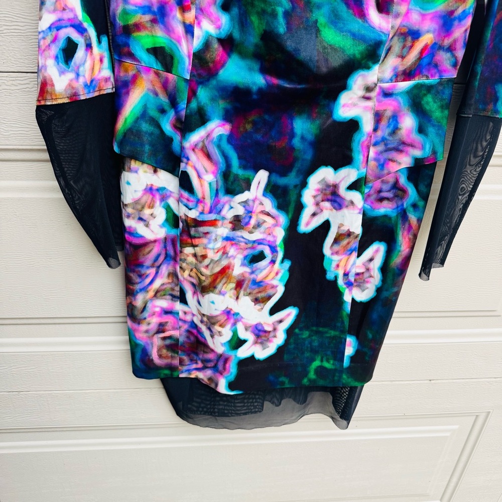 Milly Black and Purple Floral Long Sleeve Dress - Picture 3 of 11